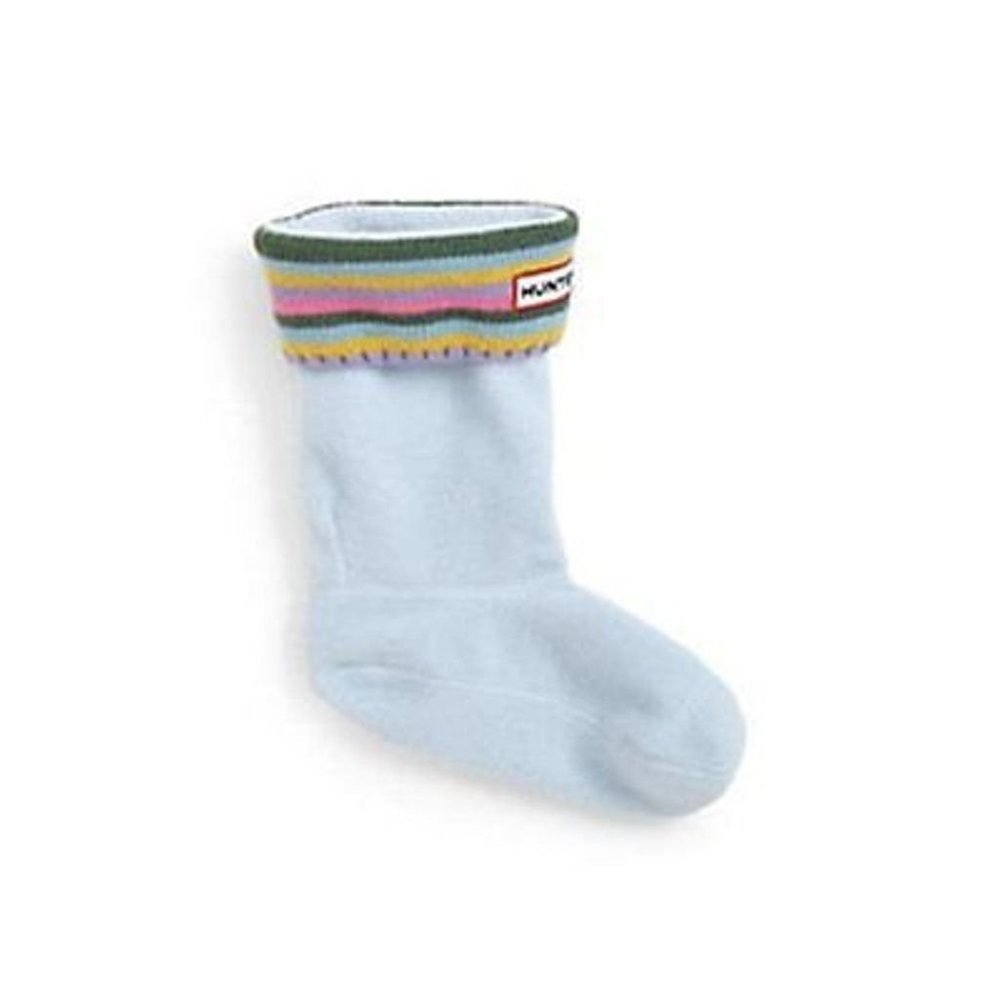 HUNTER UNISEX FLEECE WELLY SOCKS  BABY BLUE STRIPE CUFF BOOT LINERS MXS 11-13